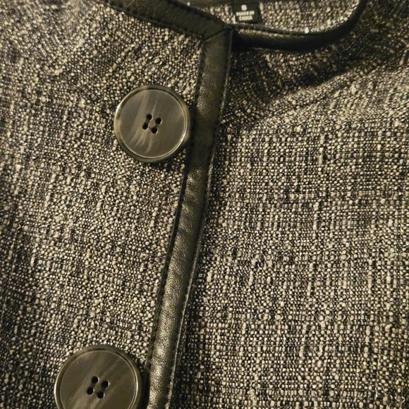 Jones New York Leather Trim Snap Wool Blend Tweed Career Blazer Jacket Size 8 - Picture 5 of 10